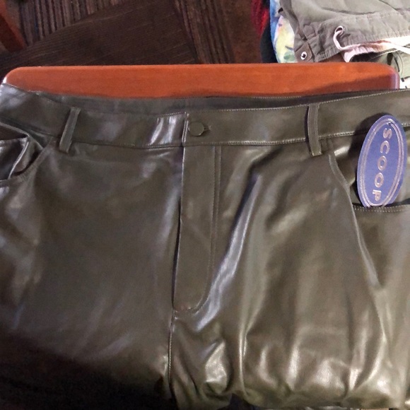 Scoot green faux leather pants. 2 pockets & front & back Zipper fly. Size xxl - Picture 1 of 4